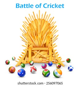 illustration of cricket bat throne with different participating countries