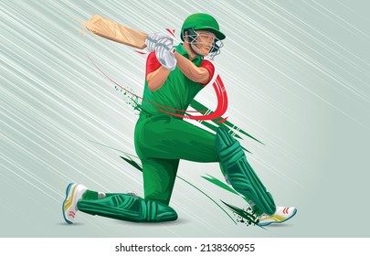 illustration of Cricket batsman playing cricket championship. Cricket Batsman In Playing Action