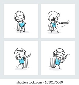 illustration of Cricket batsman Set.