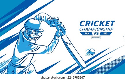 illustration of Cricket championship, Batsman playing on action. Batsman playing cricket banner. Batsman Line drawing Vector illustration.