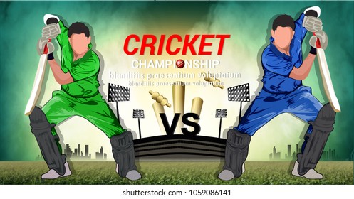 illustration of Cricket championship concept with showing match schedule of India v/s Pakistan, cricket attire helmet.