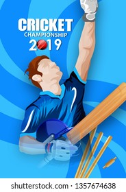 illustration of Cricket Championship poster or banner design with batsman on stadium 
