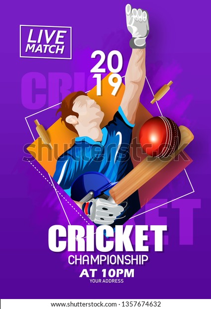 illustration of Cricket Championship poster or
banner design with batsman on stadium
