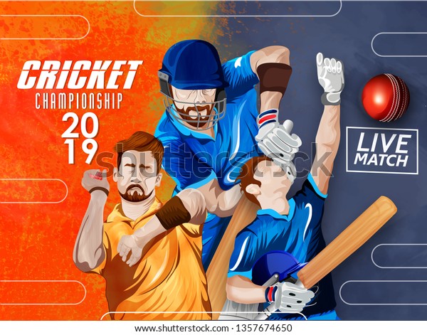 illustration of Cricket Championship poster or\
banner design with batsman on stadium\
