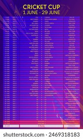 illustration of Cricket Cup 2024 match schedule sports background