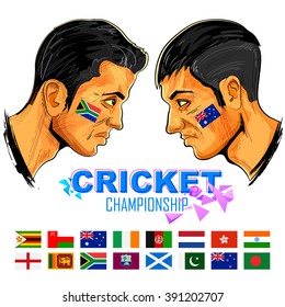 illustration of cricket player of different participating countries showing revenge
