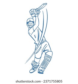 illustration of cricket player playing cricket contemporary vector line art illustration