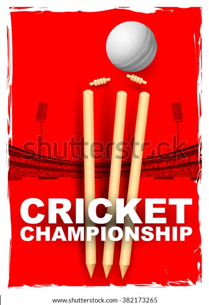 illustration of cricket stumps and bails hit by a
ball in stadium