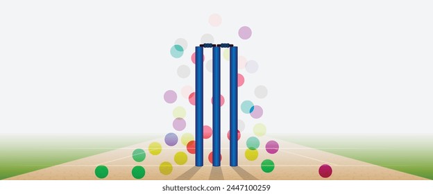 illustration of cricket stumps and ball pitching measurement, tracks.