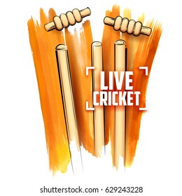 Illustration von Cricket-Stumps und blinkender Kaution auf abstraktem Hintergrund