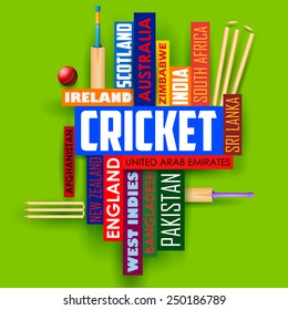 illustration of Cricket typography background with different participating countries name