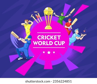 Illustration of Cricket World Cup with Different Poses of Cricket Players