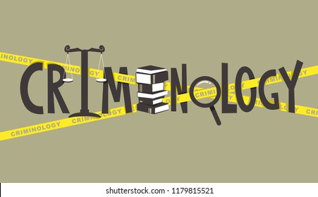 Illustration of Criminology Lettering Design with Books, Weighing Scale, Magnifying Glass and Police Tape - Powered by Shutterstock - Get 15% off with code: PIKWIZARD15