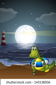 Illustration of a crocodile at the beach