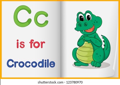 Illustration of a crocodile in a book on a white background