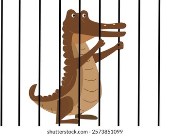 Illustration of a crocodile in a cage at the zoo.