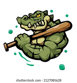 Illustration of crocodile carrying a baseball bat, mascot for sports team