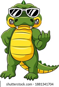 The illustration of the crocodile with good pose using black eyeglasses