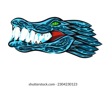 The illustration of the crocodile head with the sharp teeth pose from the side