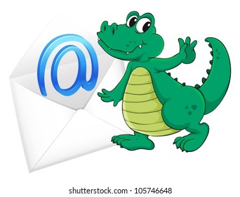 illustration of a crocodile with mail envelop on a white
