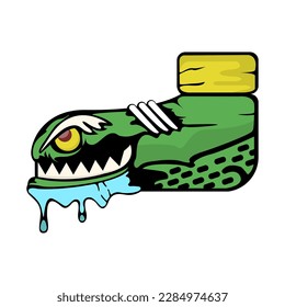 illustration of a crocodile or monster character in the shape of a shoe