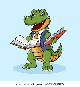 illustration of a crocodile reading a book