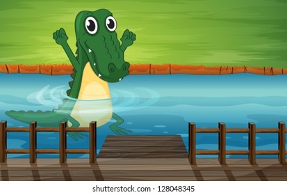 Illustration of a crocodile in the river