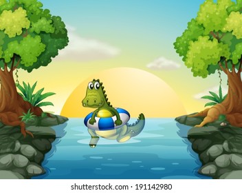 Illustration of a crocodile at the river