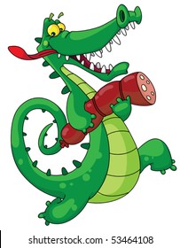 Illustration of a crocodile with sausage