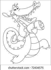 Illustration of a crocodile with sausage outlined