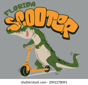 illustration of a crocodile skateboarding for t shirt prints