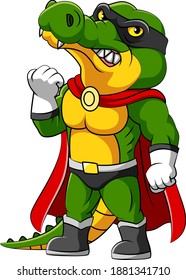 The illustration of the crocodile with the super heroes costume and black mask