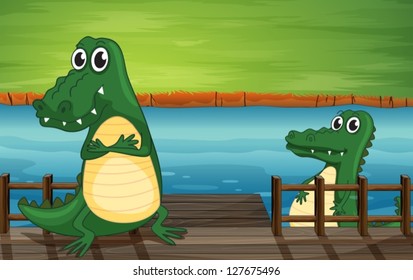 Illustration of crocodiles in the bridge