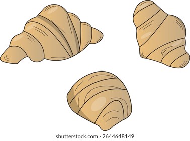 The Illustration of Croissant from 3 different view