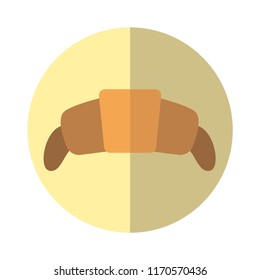 The illustration of a croissant with the background and shadow.