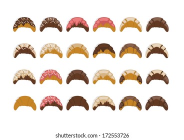 Illustration of croissant collection with different kind of icing isolated