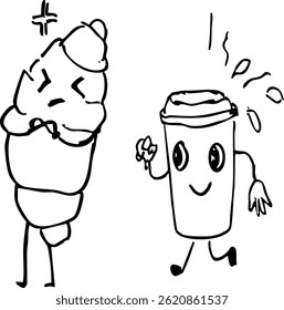 Una ilustración de croissant y té