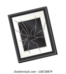 Illustration of a crooked broken picture frame hanging on a wall. Domestic abuse concept. Eps 8 Vector.