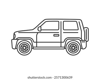 Illustration of a cross country SUV (line drawing) seen from the side.