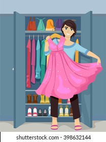 Illustration Of A Cross Dressing Teenage Guy Trying A Dress On