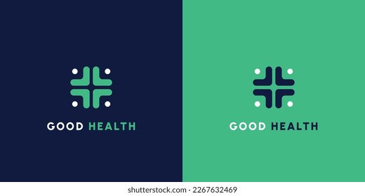 Illustration of the Cross Good Health abstract logo design Concept of a simple flat minimalist monogram. Useful for health vector icons hospital, doctor, patient, nurse.