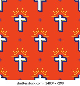 Illustration of cross of Jesus Christ flat pattern on orange colour background