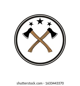 Illustration cross lumberjack wood tool vintage silhouette logo vector design