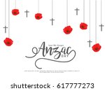 illustration Of Cross With Poppy Flower For Anzac Day Background.