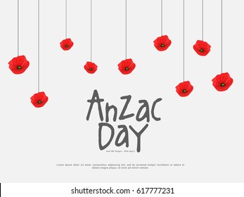 illustration Of Cross With Poppy Flower For Anzac Day Background.