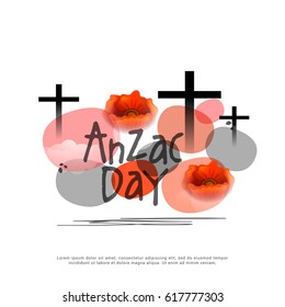illustration Of Cross With Poppy Flower For Anzac Day Background.