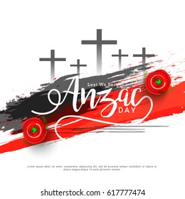 illustration Of Cross With Poppy Flower For Anzac Day Background.