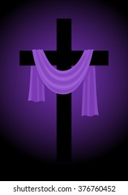 Illustration of a cross with purple sash for Good Friday and christianity theme