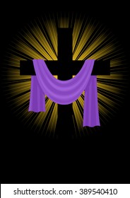 Illustration of a cross with purple sash for Good Friday and christianity theme