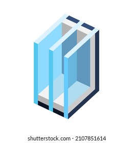 Illustration of cross section double glazed window. PVC plastic or aluminum metal profile.